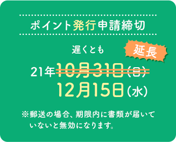 ポイント発行申請締切は21年12月15日まで